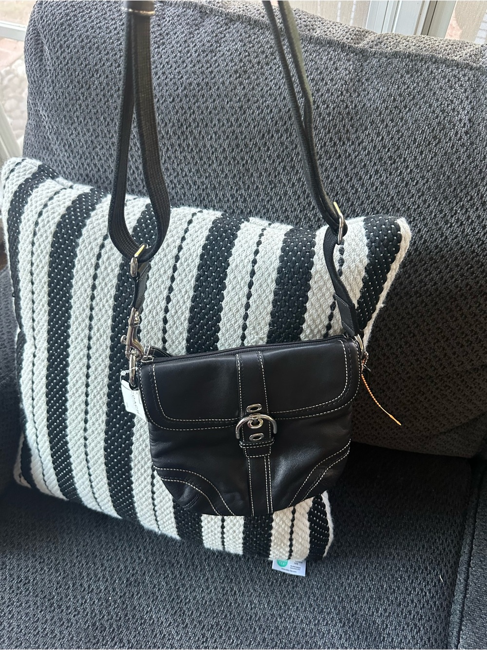 Coach Black Leather Crossbody Bag with White Stitching